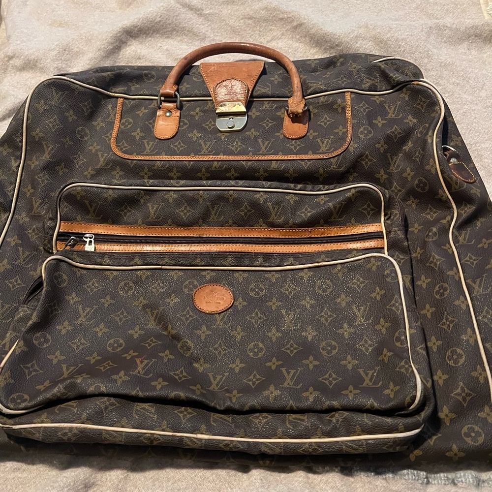 Brown Monogram Luggage with Leather Trim and Gold Hardware